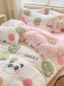 1 件套床上用品，印花设计，法兰绒面料触感柔软，不褪色，防污，温暖，适合卧室、客房、宿舍，适合男士、女士、儿童，四季使用