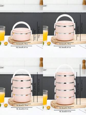 1 件蓝色/粉色/绿色 1/2/3/4 层便当盒容器，不锈钢分餐盒，适合成人、儿童、学生 - 大容量