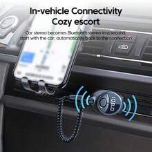 无线蓝牙 5.3 接收器 USB 至 3.5 毫米插孔音频 AUX 适配器音乐麦克风免提车载蓝牙接收器适用于汽车扬声器 - 黑色 - 查看 4