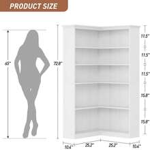 Industrial Corner Bookshelf, 72.8"H Farmhouse Bookcase, Large Bookshelf Wood Bookcase, 5-Tier Tall Corner Shelf, L Shaped Bookshelf Storage Display Rack For Living Room Bedroom - trắng - Xem 3