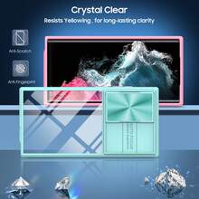 Shockproof Transparent Case Compatible With Samsung Galaxy S24 23 S22 Ultra Plus FE A12 A13 A14 A15 A24 A25 A34 A35 A54 A55 A05 A05S A32 A52 A53 Slide Metal Camera Protective Cover - Blue+Pink - View 4