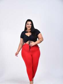 Plus Size Polyamide Leggings With Belt. - Đỏ - Xem 3