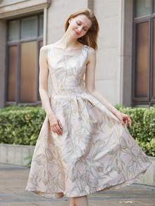 女士优雅提花无袖派对礼服