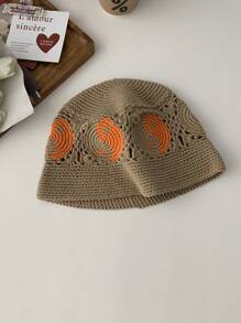 1pc Artisanal Vintage Color Block Crochet Knit Bucket Hat, Spring Autumn Sun Protection Hat, Tai Chi Bagua Handmade Crochet Bucket Hat - Multicolor - View 6