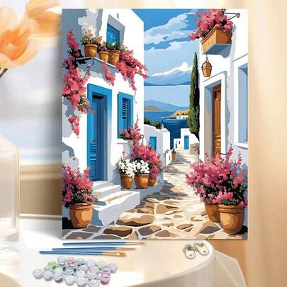 1 套 DIY 数字绘画套件，“沿海小镇”主题，40*50 厘米画布