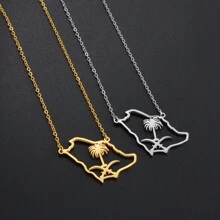 1pc Saudi Arabia Map Charm Pendant Necklaces Emblem Of Saudi Arabia Symbol Jewelry Women Girls