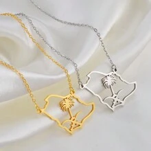 1pc Saudi Arabia Map Charm Pendant Necklaces Emblem Of Saudi Arabia Symbol Jewelry Women Girls