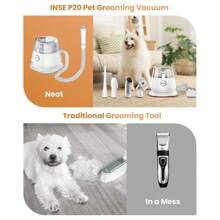 INSE P20 Tagliaunghie per cani 5 in 1 con aspirapolvere, tagliapeli per animali domestici, silenzioso, tagliapeli per cani e gatti, con 5 strumenti di cura comprovati.