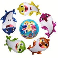 9pcs/5pcs 5 Designs Shark Family 18-Inch Happy Birthday Foil Balloon Oceanic Theme Party Decorative Balloon Set,