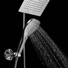 Ultra-Luxury 9" Rainfall Shower Head/Handheld Combo. Convenient Push-Button Flow Control Button For Easy One-Handed Operation. Switch Flow Settings With The Same Hand! Satin Nickel - 銀色 - 查看 3