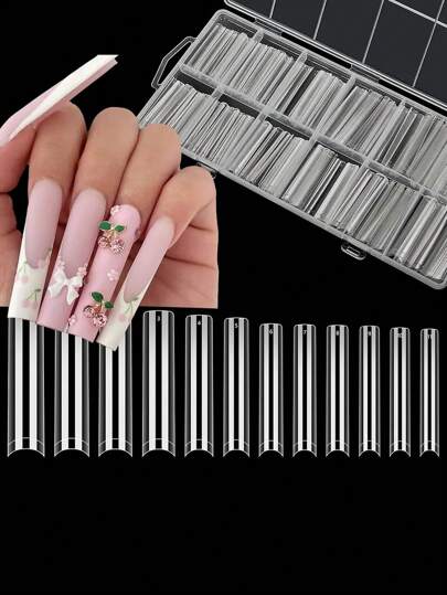 240Pcs/Box 3Xl Clear Half Cover False Nail Tips For Acrylic Nails Professional Extra Long Tapered Square Straight Press On Gel Nail Tips For Nail Salon Nail Supplies Nails
