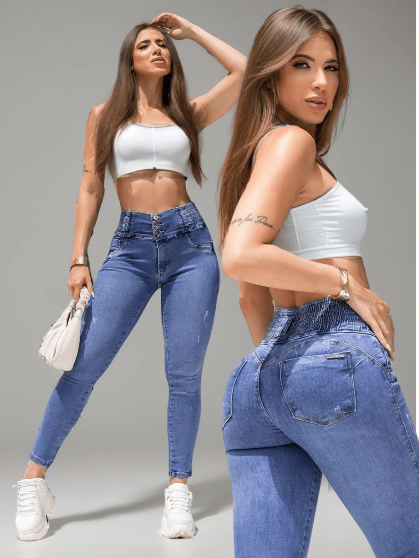 Women's Premium Lipo Shaping Jeans With Lycra High Waist Empina Bumbum Skinny - Blue - View 1