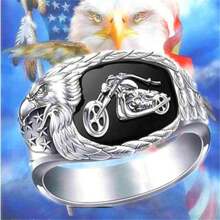 Anillo de motociclista con grabado de pico de águila, estilo punk negro