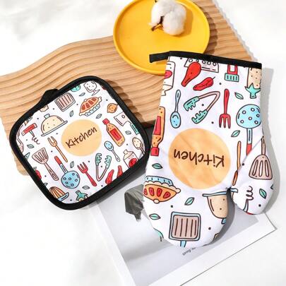 2 pezzi/set Guanti resistenti al calore del forno a microonde, antiscivolo, in poliestere spesso e a doppio strato, guanti da forno per cucinare, cuocere, in cucina