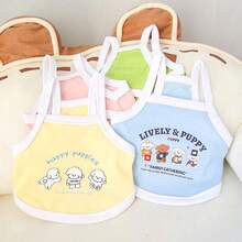 轻质透气的宠物服装，猫狗夏季背心裙，可爱的花卉印花设计，适合泰迪、贵宾犬等。 - 藍色 - 查看 5