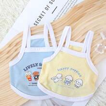 轻质透气的宠物服装，猫狗夏季背心裙，可爱的花卉印花设计，适合泰迪、贵宾犬等。 - 藍色 - 查看 1