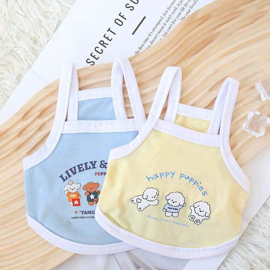 轻质透气的宠物服装，猫狗夏季背心裙，可爱的花卉印花设计，适合泰迪、贵宾犬等。 - 藍色 - 查看 1