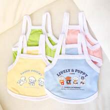 轻质透气的宠物服装，猫狗夏季背心裙，可爱的花卉印花设计，适合泰迪、贵宾犬等。 - 藍色 - 查看 6