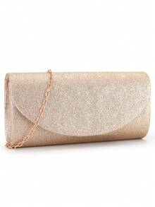 Bolso de mano de color champán, sólido, elegante y versátil para fiestas y eventos de noche - Champán - Ver 2