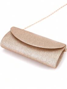 Bolso de mano de color champán, sólido, elegante y versátil para fiestas y eventos de noche - Champán - Ver 3
