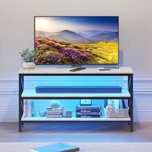 HNEBC TV Stand For Living Room,Universal TV Cabinet Stand For 55" TV,24 Dynamic RGB Modes,TV Console Table With USB/Wireless Charging Station, Open Storage Shelves,TV Console,Entertainment - trắng - Xem 8