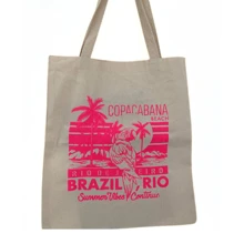 100% Cotton Ecobag Bag BRAZIL RIO Print (Pink) - 白色 - 查看 3
