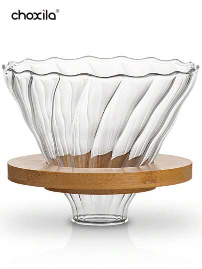 choxila 1 件玻璃咖啡滤纸，锥形玻璃手冲咖啡滤纸，带竹架，1-6 杯滴滤咖啡壶漏斗配件，适用于家庭和办公室学校用品，返校