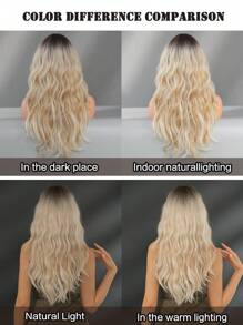 NICKY WALL Tóc giả dài màu vàng pha trộn vàng trắng xoăn highlight có mái che màu nâu chân tóc mềm mại tự nhiên tổng hợp chất lượng cao chịu nhiệt cho phụ nữ và trẻ em gái sử dụng hàng ngày trong tiệc tùng 26 inch - Làm nổi bật tóc vàng - Xem 8