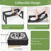 1 Set de Comederos Elevados para Perros, 4 alturas ajustables de comedero elevado para perros con 2 tazones de acero inoxidable, soporte ajustable y antideslizante para comedero elevado para perros de raza mediana y grande con 2 tazones de acero inoxidable, en colores negro/blanco/rosa/gris