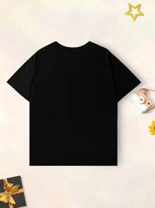 Young Girl Cute Ballet Girl Pattern Casual Crewneck T-Shirt Summer - Black - View 2