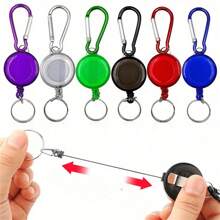 5pcs Retractable Steel Cord Pull Reel Keychains - Durable Spring Buckle Clasp With Wire Rope Design - Compact PC ID Card Holder With Recoil Function For Easy Storage - Multicolor - View 1