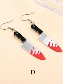 1 Pair Halloween Earrings Hammer Scissors Blood Knife Personalized Dark Style Earrings Women Exaggerated Punk Earrings Personalized - Multicolor - View 7