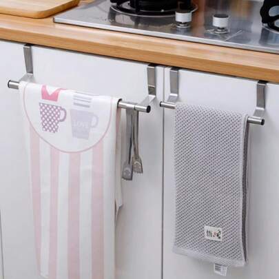 1pc/2pcs Stainless Steel Extendable Cabinet Towel Rack, Multi-Function Cabinet Towel Bar Holder Storage Rack