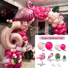 1 set (93 buc/2 buc) baloane tropicale cu ghirlandă, inclusiv baloane din folie cu flamingo, baloane din latex roz și frunze de palmier, potrivite pentru petrecere de ziua de naștere hawaiană, decor de nuntă, aniversare, recuzită foto - Roz fierbinte - Vizualizare 9