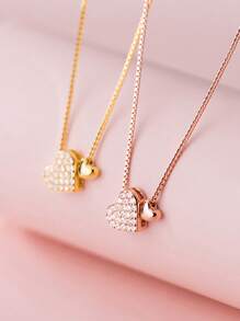 1 件全新优雅 925 纯银方晶锆石双心形吊坠项链，3 种颜色可选，奢华泡泡心形珠宝，是情人节、返校节、旅行、母亲节、周年纪念日、狂欢节送给女朋友/妈妈的最佳珠宝礼物