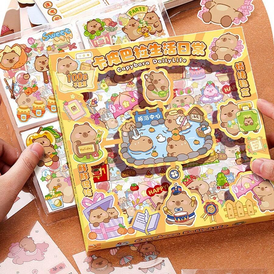 100 miếng dán hoạt hình dễ thương không lặp lại, thích hợp để trang trí cốc, vỏ điện thoại, sổ kế hoạch, hộp đựng bút và các vật dụng nhỏ khác - màu nâu - Xem 1
