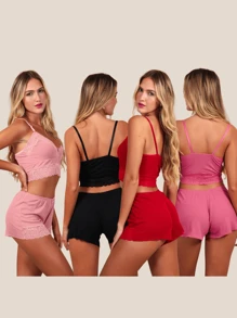 Kit 3 Baby Doll Sensual Brida Short Dool Feminino Cropped Comfortable Ribbed Pajamas - Nhiều màu - Xem 6