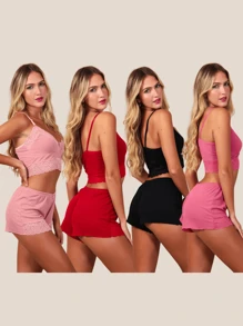 Kit 3 Baby Doll Sensual Brida Short Dool Feminino Cropped Comfortable Ribbed Pajamas - Nhiều màu - Xem 5