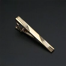 1 件时尚黑色领带夹，银色简约线条设计，多种款式适合男士