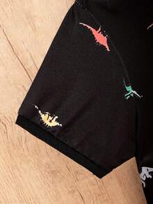 幼儿/儿童男孩休闲趣味恐龙印花短袖 Polo 衫 - 黑色 - 查看 4