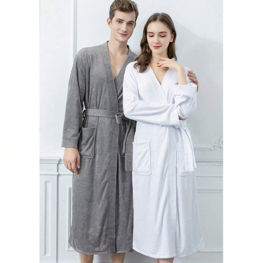 1pc Soft Bath Robe, Unisex Adult House Bathrobe For Spa, Hotel, Salon, Absorbent & Quick Dry, Relaxed Fit, Multiple Colors, Simple Design, Bathroom & Home Essentials