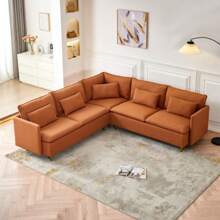 92"Teddy Fabric Sofa, Modern Corner Sectional Sofa With Support Pillow For Living Room, Apartment & Office.(Orange)