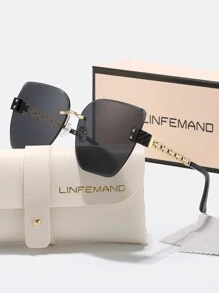 LINFEMAND 无框猫眼镂空设计女士时尚眼镜，奢华渐变镜片，适合夏季海滩度假、户外旅行等场合，优雅链条风格，超大蝴蝶框 - 彩色 - 查看 14