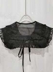 1 件女式可拆卸蕾丝假领衬衫云肩彼得潘领刺绣蝴蝶结假领衣服衬衫配饰 - 黑色 - 查看 4