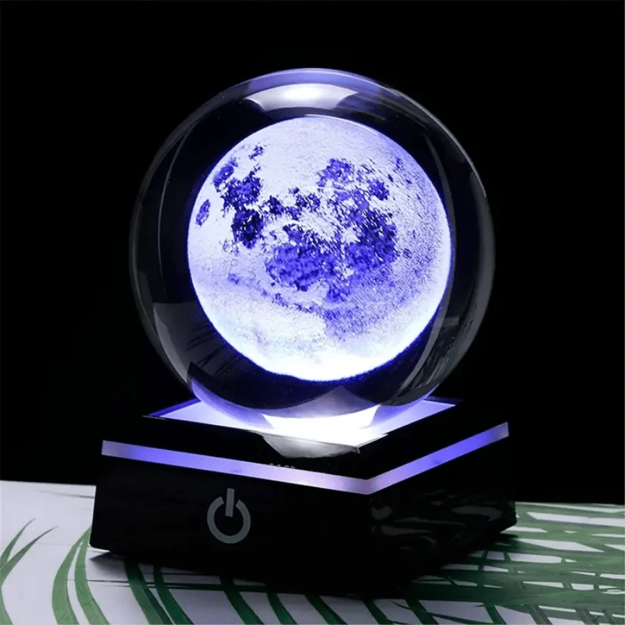 1pc 3D Moon Planet Crystal Ball With Colorful LED Base, Psychic Moon Sphere Style Night Light For Home Office Decor Ideas Birthday Graduation Gifts For Best Friends, Funny Educational Astronomy Model Lamp 3.15 In - Multicolor - View 1