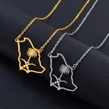 1pc Saudi Arabia Map Charm Pendant Necklaces Emblem Of Saudi Arabia Symbol Jewelry Women Girls