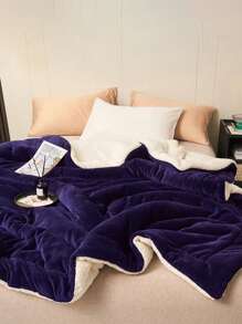 1 件深紫色牛奶丝绒羔羊毛柔软舒适毛毯，适用于卧室和客房，可机洗，温暖温和 - 紫色 - 查看 3