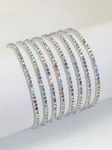 8pcs/10pcs/20pcs/30pcs Rhinestone Beaded Elastic Tennis Bracelet For Women, Fashionable & Versatile, Full Color Options - Elastic Bracelet - View 12