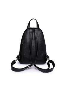 Fashionable PU Material Flip Cover Backpack, Multipurpose Shoulder Bag For Students, Back To School - Black - View 4