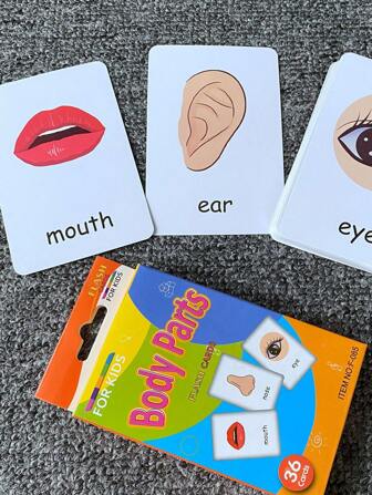 36pcs/Set Early Learning English Words Recognition Educational Cards For Infants And Toddlers, Including Colors, Time, Shapes, Animals, Fruits, Vegetables, Facial Parts, Foods, Colorful Flashcards Visual Educational ToolSchool, Student,Stationery,School Supplies School Supplies